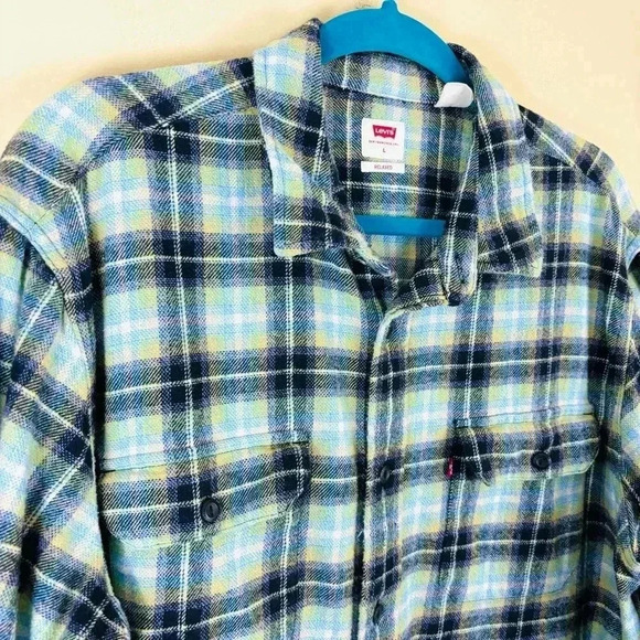 Levi’s Black/Green Plaid Flap Pocket Button Down Workers Flannel Shirt Size L - Picture 7 of 15